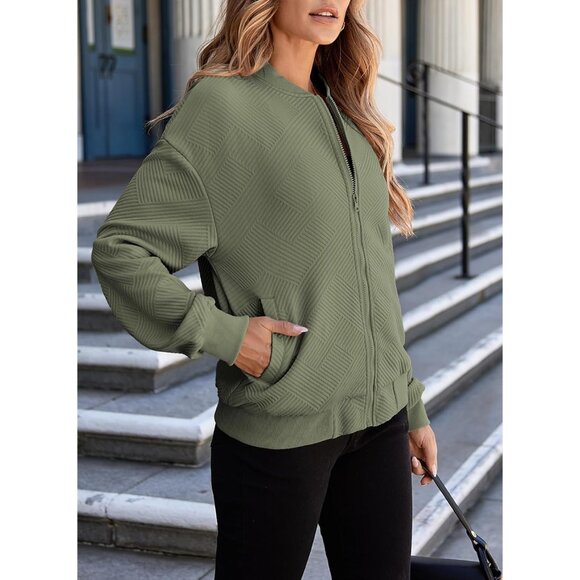 Women's Bomber Jacket Lightweight Casual Fall Coat Zip Up Pockets - Picture 4 of 8